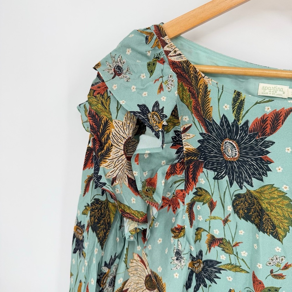 Spartina 449 Womens‎ XL Millie Ruffle Dress Floral Butterfly Boho Cottagecore - Picture 7 of 13